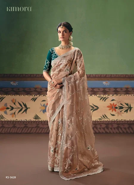 Beige Colour Gshringar By Kimora Fancy Fabric With Designer Work Saree Ks-5628